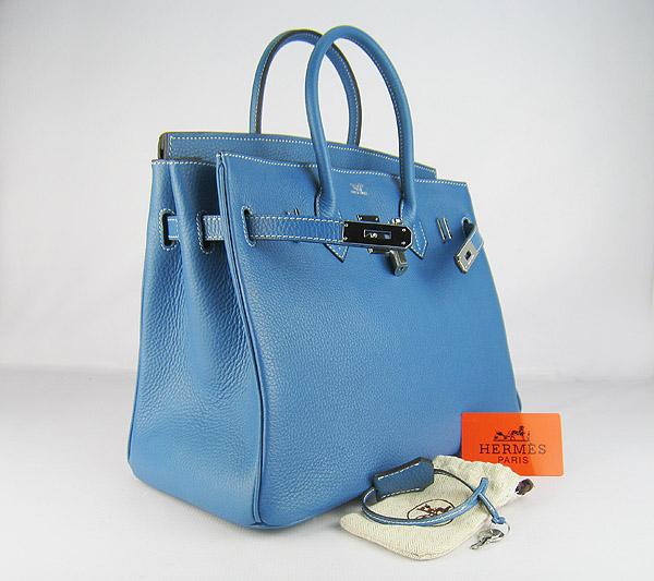 High Quality Fake Hermes 35CM Embossed Veins Leather Bag Bule 6089 - Click Image to Close